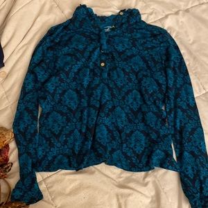 Lands end teal black button top long sleeve shirt